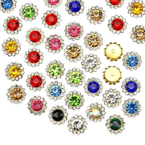 Strasssteine, 12 mm, zum Aufnähen, Kristalle, Glas, Metallbasis, Nähen, Blumenkrallen, Strasssteine für Kleidung, Schuhe, Ohrringe, Gürtel, Handwerk, Nähzubehör (08 gemischt) von UBJSFASASND