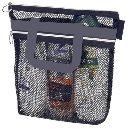 UBOHUZ 2 Stück tragbare Duschhandtasche, transparente Make-up-Tasche aus Netzstoff, Aufbewahrungstasche, Reise-Kulturtasche, Netz-Strandtasche Für Studentenwohnheim(Black) von UBOHUZ