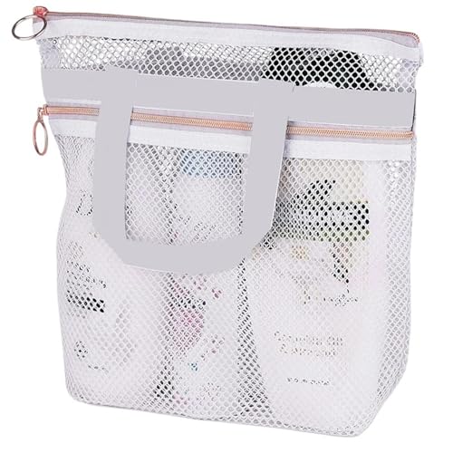 UBOHUZ 2 Stück tragbare Duschhandtasche, transparente Make-up-Tasche aus Netzstoff, Aufbewahrungstasche, Reise-Kulturtasche, Netz-Strandtasche Für Studentenwohnheim(White) von UBOHUZ