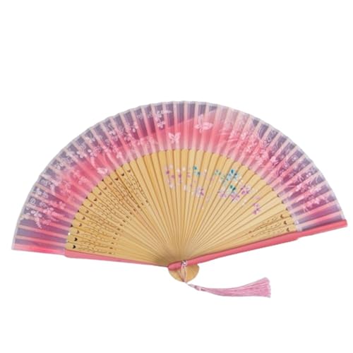 UBOHUZ Faltfächer Mit Quasten 2 Stück Eleganter Retro Tragbarer Faltfächer Schmetterling Blumenmuster Tanzfächer Mit Quasten Handventilator Sommer Für Geburttag, Party(Pink) von UBOHUZ
