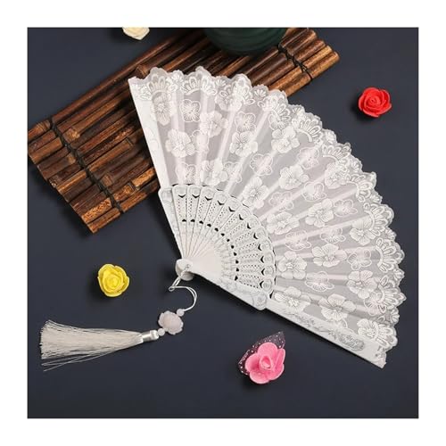 UBOHUZ Faltfächer Mit Quasten 2 Stück Faltbarer Handfächer mit Quasten Retro Seide Handfächer Spitze Faltfächer for Hochzeitstanzparty Für Geburttag, Party(Color 01) von UBOHUZ