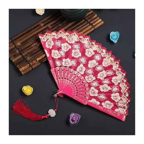 UBOHUZ Faltfächer Mit Quasten 2 Stück Faltbarer Handfächer mit Quasten Retro Seide Handfächer Spitze Faltfächer for Hochzeitstanzparty Für Geburttag, Party(Color 06) von UBOHUZ