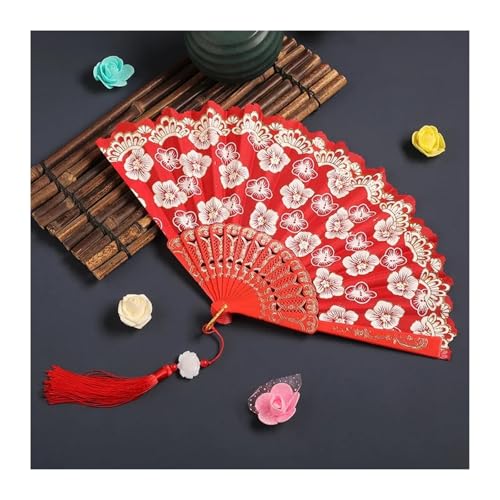 UBOHUZ Faltfächer Mit Quasten 2 Stück Faltbarer Handfächer mit Quasten Retro Seide Handfächer Spitze Faltfächer for Hochzeitstanzparty Für Geburttag, Party(Color 08) von UBOHUZ