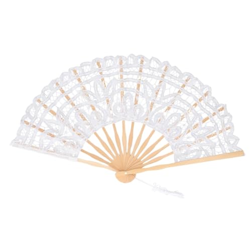 UBOHUZ Faltfächer Mit Quasten 2 Stück Faltfächer Spitze Holzknochen Dekorativer Vintage Handfächer mit Quaste for Performance-Kleidungsdekoration Für Geburttag, Party(White) von UBOHUZ