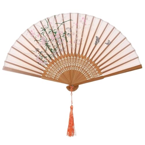 UBOHUZ Faltfächer Mit Quasten 2 Stück Handfaltfächer Antiker Faltfächer Sommer Damen Tanzfächer Tragbarer Eleganter Blumen-Handfächer Für Geburttag, Party(Color 02) von UBOHUZ