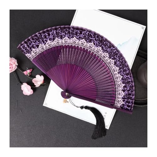 UBOHUZ Faltfächer Mit Quasten 4 Stück Faltfächer, Farbwechsel mit Quaste, Tanzfächer, Seidentuch, Sommer, for Party, Tanz Für Geburttag, Party(Purple) von UBOHUZ
