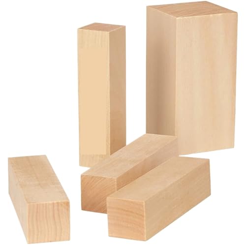 UBOHUZ Linde Schnitzblock 5/10/12 Pcs Linde Carving Blöcke Natürliche Kork Tragbare Unfinished Holz Blöcke DIY Holz Handwerk Carving Für Holzschnitzerei(Wood color-5Pcs) von UBOHUZ