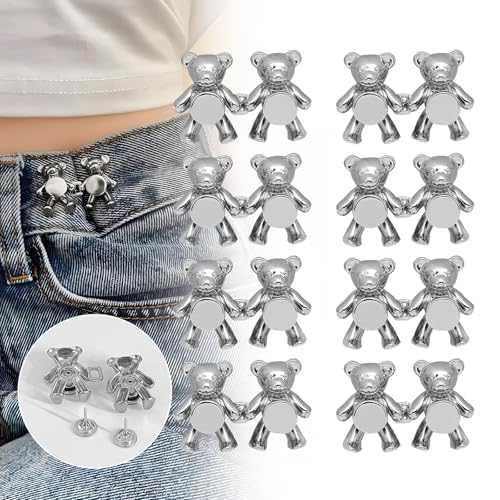 UBRAVE 8 Stück Verstellbare Jeansknöpfe,Nette Bär Jeans Button Pins,Diy Jeansknopf,Kein Werkzeug Abnehmbar Hosenbundstraffer,Wiederverwendbar, Abnehmbar,Für Jeans, Kleidung, Hosen, Taschen(Silber) von UBRAVE