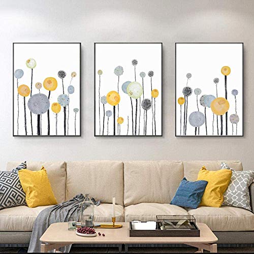 UBVV Leinwand Bilder Abstrakte Gelb Grau Blumen Wandkunst Poster Minimalistisches Pflanze Wandbild Hintergrund Wanddekoration Ungerahmt (15.7”x 23.6”(40x60cm) x3) von UBVV