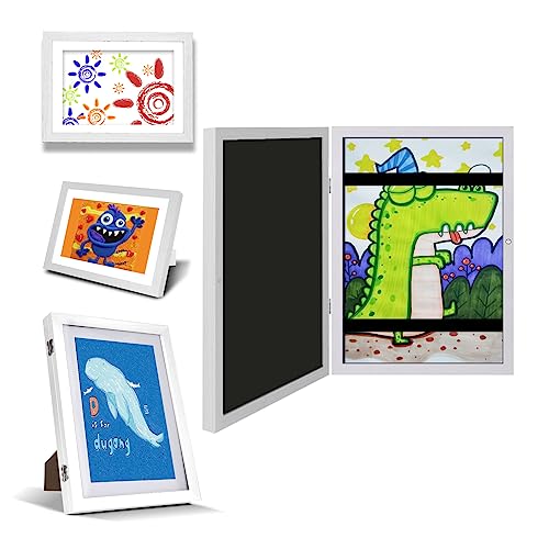 UBeesize Kinder-Kunstrahmen, 24,6 x 33 cm, A4-Kunstbild, für 50 Stück, wechselbares Bild, 21,6 x 27,9 cm ohne Passepartout, 15,5 x 24,9 cm mit Passepartout, Aufbewahrungsrahmen mit Staffelei auf der von UBeesize