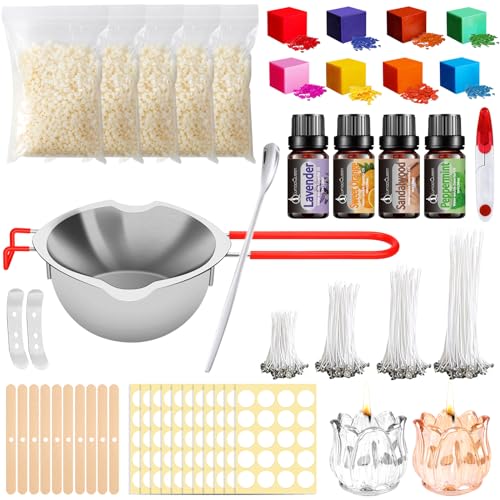 UCAMP Kerzen Selber Machen Set,Kerzenherstellung Kit,8 Kerzenfarbe,400ml Schmelztopf und 2 Dochthalter aus Metall,200 Kerzen Aufkleber,2 Tulpenformen Schimmel,Dochthalter,Sojawachs von UCAMP