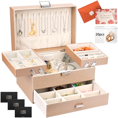 UCAMP Schmuckkästchen 3 Ebenen,Schmuckkasten Groß,4 Schubladen Schmuckschatulle,Schmuckaufbewahrung,Schmuck Organizer für Ringe,Ohrringe,Halsketten und Uhren,Beige Schmuck-Reiseetui UCAMP Schmuckkästchen 3 Ebenen,Schmuckkasten Groß,4 Schubladen Schmuckschatulle,Schmuckaufbewahrung,Schmuck Organizer für Ringe,Ohrringe,Halsketten und Uhren,Beige Schmuck-Reiseetui von UCAMP