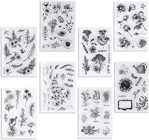 UCEC 8 Stück Silikonstempel, Stempel-Set Vintage Pflanzen und Blumen Silikonstempel, Small Clear Stamps für die Kartenherstellung Dekoration und DIY Scrapbooking von UCEC