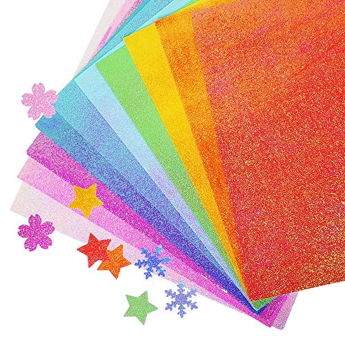 UCEC Glitzerpapier zum Basteln, 50 Stück Origami Papier glitzer, glitzer Papier - 25 * 25cm, für Kartenherstellung Kunst DIY-Fertigkeiten, 10 Farben von UCEC