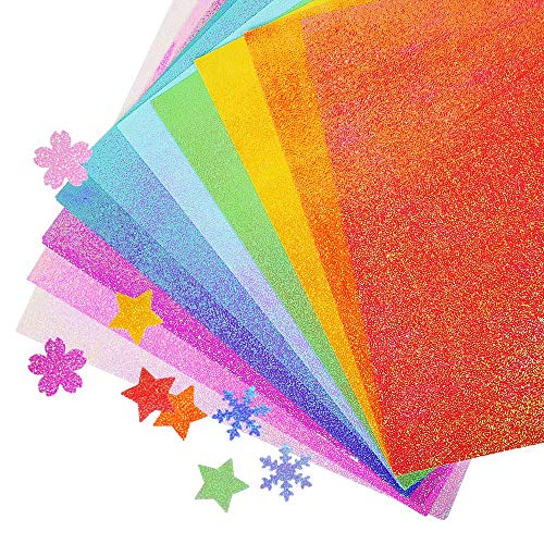 UCEC 50 x Glitzerpapier zum Basteln, Bastelpapier Bunt, Bunt Glitzer Papier - 25 * 25cm, 10 Farben Origami Papier glitzer, Buntes Papier für DIY, Grußkarten und Geburtstagsfeiern von UCEC