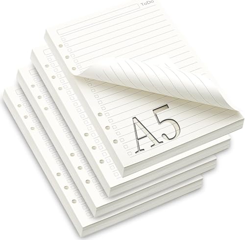 UCFBWO Nachfüllpapier 4 Packungen Ringbucheinlagen A5 Nachfüllbares Liniert 240 Blatt 20 Löcher Notizpapier Refill Paper Nachfülleinlagen für A5 Notizbuch, Tagbuch UCFBWO Nachfüllpapier 4 Packungen Ringbucheinlagen A5 Nachfüllbares Liniert 240 Blatt 20 Löcher Notizpapier Refill Paper Nachfülleinlagen für A5 Notizbuch, Tagbuch von UCFBWO