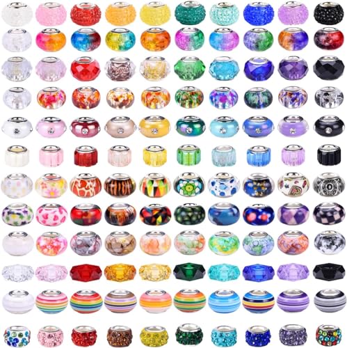 UCLEVER 100 Stück Bunte Perlen zum Auffädeln Perlen mit Großem Loch Kandi Beads Bastelperlen für Armbänder Halsketten Schlüsselanhänger Schmuckherstellung Basteln (Bunt-Mix) von UCLEVER