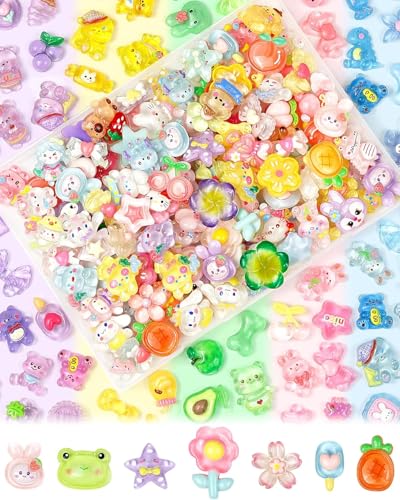 UCLEVER 100 Stück Cute Slime Charms Bulk Set - Kawaii Flatback Harz Charms für Handwerk, Mini Decoded Acryl Verzierungen für Telefon Junk Cases, Scrapbooking & DIY Dekoration (Bunt-Mix) von UCLEVER