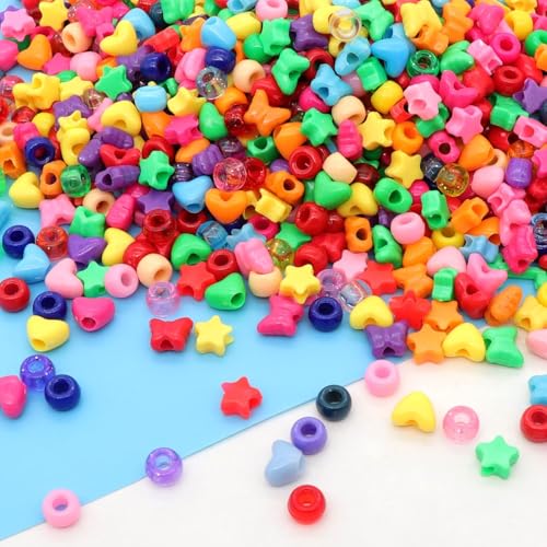 UCLEVER 1000 Stück assortierte Acrylperlen, Schmetterlingperlen Große Löcher, Multifarbig Ideal für Armbänder, Ketten, Weihnachten, Valentinstag Basteln & Schmuckherstellung (Bunt-Mix-1000stück) von UCLEVER