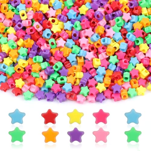 UCLEVER Bunte Pony Perlen mit Zum Auffädeln Große Loch 6x9mm Kandi Beads Bastelperlen für Armbänder Halsketten Schlüsselanhänger Schmuckherstellung Basteln (Bunt-Mix-Stern) von UCLEVER