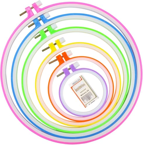 UCLEVER Runder Stickrahmen Set 6-Größe, Kreuzstichrahmen, Kreuzstich Ring mit 16-Nadeln, Ringe Embroidery Hoop, Kreis Kreuzstich Hoop Ring, Stickrahmen, für DIY Kunst Handwerk Handliche Nähen von UCLEVER