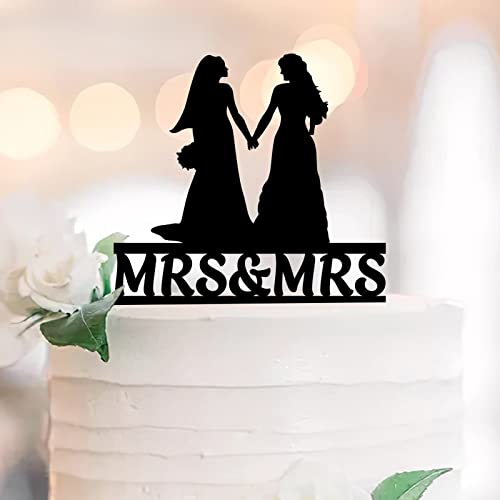 Acrylic Black Mrs And Mrs Lesbian Cake Topper Silhouette Braut und Braut Strand Hochzeit Kuchen Topper LGBTQ Hochzeit Party Supplies Personalisierter Name Est Date Lesben Hochzeit Geschenke 15,2 cm von UDCRZ