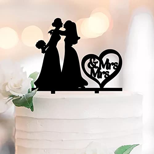Acrylic Black Mrs And Mrs Wedding Cake Toppers Silhouette Braut Strand Hochzeit Cake Toppers Lesbisch LGBTQ Hochzeit Party Supplies Customize Name Est Date Lesbisches Paar Geschenke 15,2 cm von UDCRZ