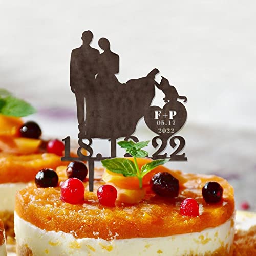 Beach Mr & Mrs Cake Toppers Silhouette With Pet Dog Cat Mr & Mrs Silhouette Cake Toppers Customize Family Name Date For Wedding Anniversary Party Supplies Engagement Gifts For Couple Natural Wood von UDCRZ