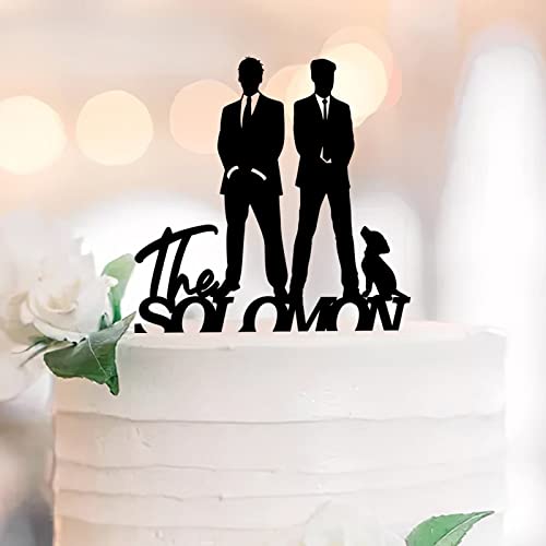 Gay Couple Wedding Cake Topper Two Men With Dog Cat Silhouette LGBTQ Wedding Cake Decorations Custom Name Est Date Gay Wedding Engagement Gifts Acrylic Black von UDCRZ