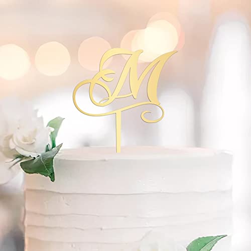 Monogramm M Initial Cake Topper Gold Personalized Any Initial For Wedding Anniversary Party Cake Decorations Cake Toppers Wedding Engagement Anniversary Mother's Day Gifts Gold von UDCRZ