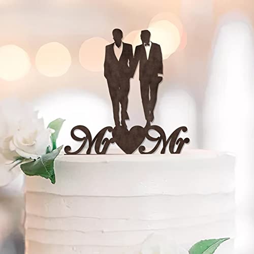 Mr & Mr Hochzeitstorte Topper Holz Strand zwei Männer Kuchenaufsatz Silhouette Liebe zwei Herren Hochzeit Dekorationen Benutzerdefinierter Name Est Date Gay Paar Geschenke von UDCRZ