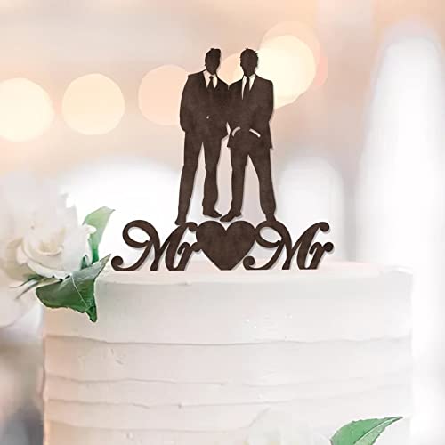 Same Sex Wedding Cake Topper Two Men Silhouette Two Groomsmen Wedding Cake Decorations Custom Name Est Date Gay Wedding Engagement Gifts Wood von UDCRZ