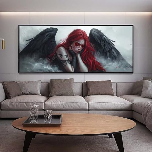 Diamond Painting Groß xxl 90 x 30 cm Schwarz Diamant Painting Bilder Erwachsene Malen nach Zahlen Engel DIY Voll Square bohrer diamond painting zubehör Set für Wohnzimmer und Schlafzimmer Wanddeko E84 von UDERUI