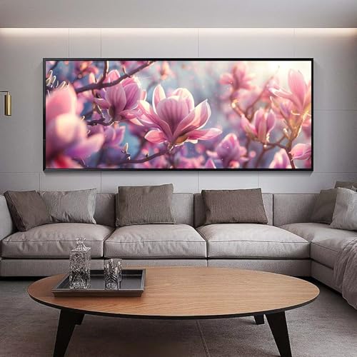 Diamond Painting Magnolie diamond painting erwachsene groß xxl 120 x 50 cm 5D Diamant malerei Set Rosa Full Square Strass DIY Stickerei Kreuzstich Diamond Art Kunst für Home Wand Dekor Gifts E75 von UDERUI