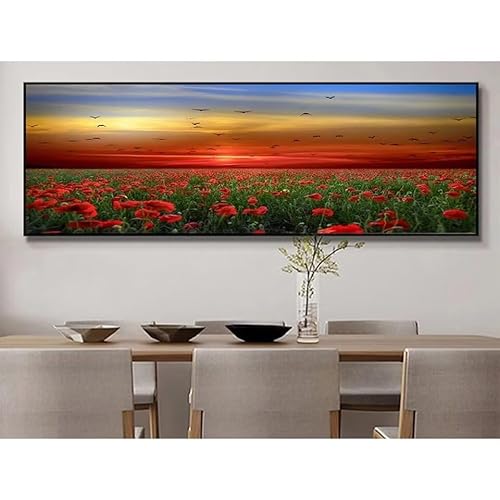 Diamond Painting Mohnblumengarten Diamant Painting Bilder Erwachsene Groß Diamant malerei Set Full Round Kristall Strass Stickerei Kreuzstich Diamond Art Kunst Deko Wohnzimmer Schlafzimmer 50x100cm von UDERUI