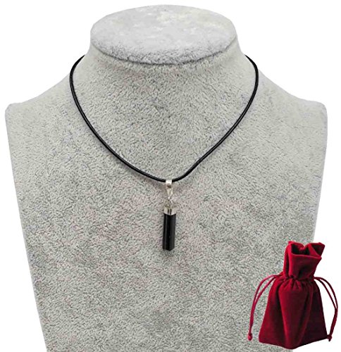 Turmalin Anhänger 2 bis 3 cm im Geschenkset mit Lederband, 925er Silberkappe, Edelstein Anhänger mit Halskette Leder von UDIG