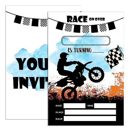UDNADKEX Dirt Bike Geburtstagseinladungen für Jungen mit Umschlägen, Einladungen für Geburtstagsparty Motorrad, Schwarz und Weiß Gestreift Plaid, 10.2x15.2 cm 20 Stück UDNADKEX Dirt Bike Geburtstagseinladungen für Jungen mit Umschlägen, Einladungen für Geburtstagsparty Motorrad, Schwarz und Weiß Gestreift Plaid, 10.2x15.2 cm 20 Stück von UDNADKEX
