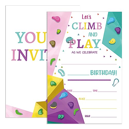 UDNADKEX Einladungen zum Klettern für Mädchen mit Umschlägen, Einladungen für Mädchen, Geburtstagsparty, Klettern, Geburtstagsfeier, Einladungskarten, 10,2 x 15,2 cm, 20 Stück, Let's Climb and Play von UDNADKEX