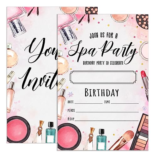 UDNADKEX Spa Geburtstag Einladungen für Mädchen Kinder mit Umschlägen, Einladungskarten für Spa Make-up Geburtstag Party Rosa, Spa Day Party Einladung, 10,2 x 15,2 cm 20 Stück von UDNADKEX