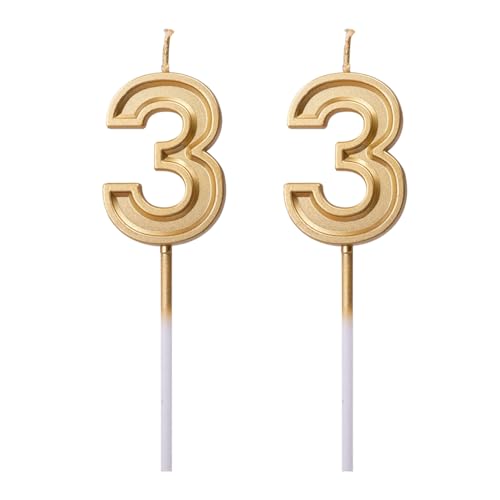 UDNFHL 2 Stücke Glänzender Nummer 3 Kerzen, Geburtstagsfeier Kerzen, Kuchendekorationen, Kuchenzubehör. UDNFHL 2 Stücke Glänzender Nummer 3 Kerzen, Geburtstagsfeier Kerzen, Kuchendekorationen, Kuchenzubehör. von UDNFHL