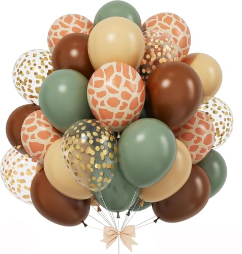 Safari Luftballons, 60 Stück Grün Braune Luftballons mit Salbeigrün, Braun, Gold, Elfenbein, Weiß, Giraffen-Aufdruck, Dschungel-Luftballons für Safari, Wald, Babyparty, Wild One Two Wild-Dekorationen Safari Luftballons, 60 Stück Grün Braune Luftballons mit Salbeigrün, Braun, Gold, Elfenbein, Weiß, Giraffen-Aufdruck, Dschungel-Luftballons für Safari, Wald, Babyparty, Wild One Two Wild-Dekorationen von UDRKFOPK