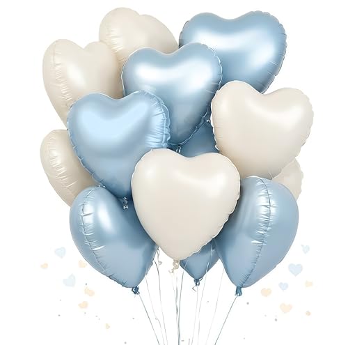 Herz Folienballon 12 Stück,18 Zoll Herz Helium Luftballons Beige Blau,Beige Herzballons Hochzeit, Heliumballon Herzen,Herzluftballons für Geburtstag Valentinstag Verlobung Muttertag von UDRKFOPK