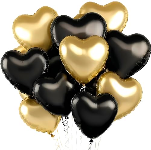 UDRKFOPK Herz Folienballon 12 Stück,18 Zoll Herz Helium Luftballons Schwarzes Gold,Gold Herzballons Hochzeit, Heliumballon Herzen,Herzluftballons für Geburtstag Valentinstag Verlobung Muttertag UDRKFOPK Herz Folienballon 12 Stück,18 Zoll Herz Helium Luftballons Schwarzes Gold,Gold Herzballons Hochzeit, Heliumballon Herzen,Herzluftballons für Geburtstag Valentinstag Verlobung Muttertag von UDRKFOPK