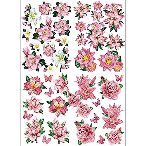 UEB 4Pcs 5D DIY Diamond Painting Sticker Aufkleber Diamant Malerei Deko Kinder Sticker handgemachte Kreuzstich Kits geschenk (Blumen) von UEB