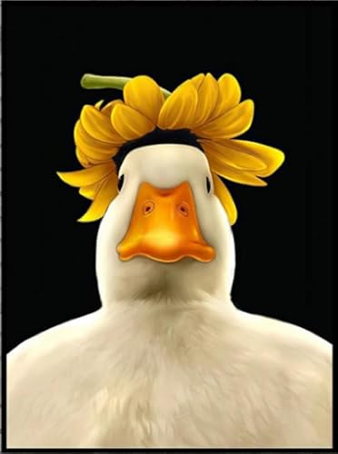 UEHVVF Lustige Ente Leinwand Gemälde Ente Gelbe Blume Bilder Und Drucke Kinder Wohnzimmer Dekorative Wandkunst Geframet (White,40 * 60CM) von UEHVVF