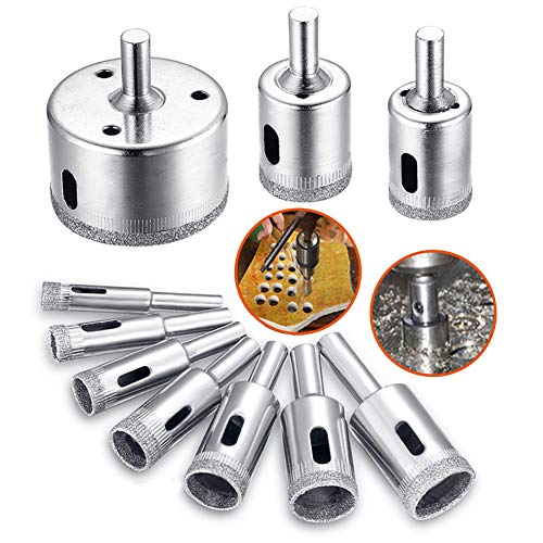 Diamantbohrer, Lochsäge Bohrkrone Set für Glas/Fliese/keramisches/Marmor/Porzellan Bohrer, Hohlbohrer mit Diamant-Beschichtung Kohlenstoffstahl,8-50mm 10 Stück Fliesenbohrer Lochbohrer Set Diamantbohrer, Lochsäge Bohrkrone Set für Glas/Fliese/keramisches/Marmor/Porzellan Bohrer, Hohlbohrer mit Diamant-Beschichtung Kohlenstoffstahl,8-50mm 10 Stück Fliesenbohrer Lochbohrer Set von UEOTO