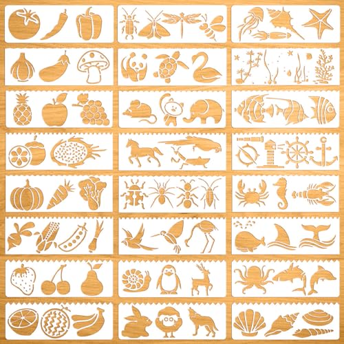 24 Stück Schablonen zum Malen, Schablone Malerei Set Wiederverwendbar Malschablonen Kinder Zeichenschablonen Tiere Stencil Bastelschablonen für DIY Sammelalben Wand von UEPOA