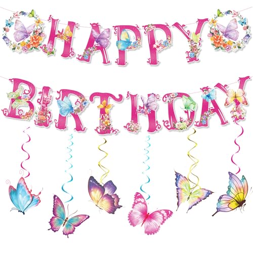 Geburtstagsdeko Schmetterling, 6 Stück Schmetterling Deko Luftschlangen Geburtstag und 1 Stück Happy Birthday Girlande Papier Schmetterlinge zum Aufhängen für Geburtstag Gartenparty Geburtstagsdeko Schmetterling, 6 Stück Schmetterling Deko Luftschlangen Geburtstag und 1 Stück Happy Birthday Girlande Papier Schmetterlinge zum Aufhängen für Geburtstag Gartenparty von UEPOA
