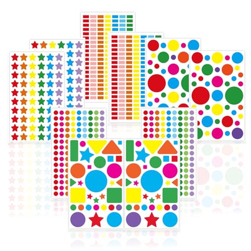 Gomets Bunt, 880 Stück, runde Aufkleber, bunte Aufkleber für Kinder, geometrische Formen, selbstklebend, rund, für Zuhause, Klassenzimmer, Lager Büro von UEPOA