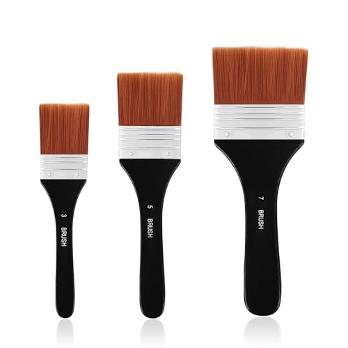 Pinsel Streichen, 3 Stück Pinselset Acrylfarben Künstler Qualität Pinselset Premium Flachpinsel Set Dauerhaft Paint Brush Geeignet für Öl, Aquarell, Gouache (3,5,7cm) von UEPOA